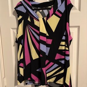 206- Dana Buchman Black Geometric Sleeveless Top with Pink & Yellow Accents
